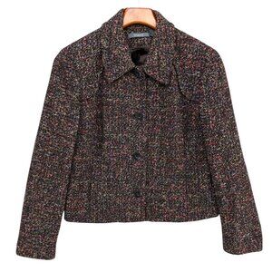 Liz Claiborne Tweed Jacket Womens Multicolor Wool Blend Button Up Blazer Size 12